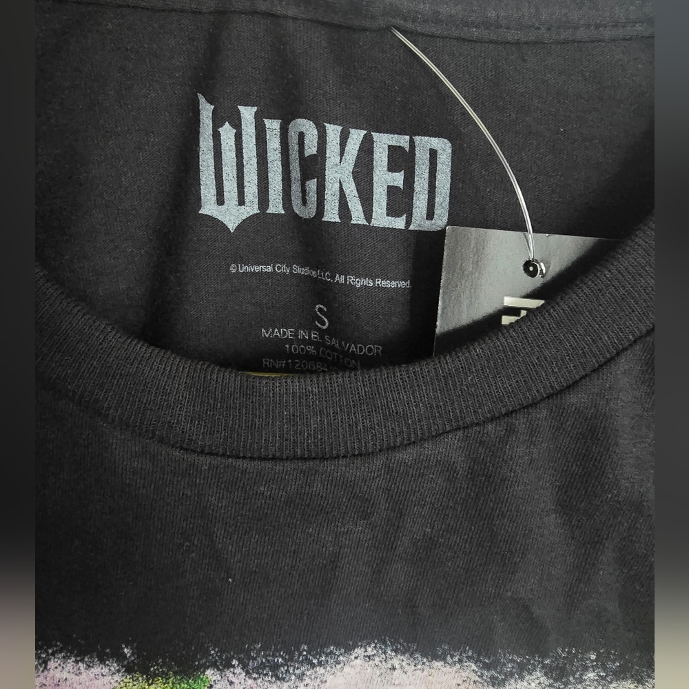 Black T-Shirt with Green and Pink Design - Picture 3 of 4